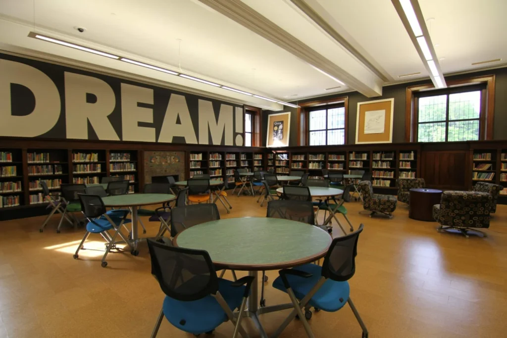 Cantilever Shelving with Wooden Cubbies at St. Louis Library mr scaled